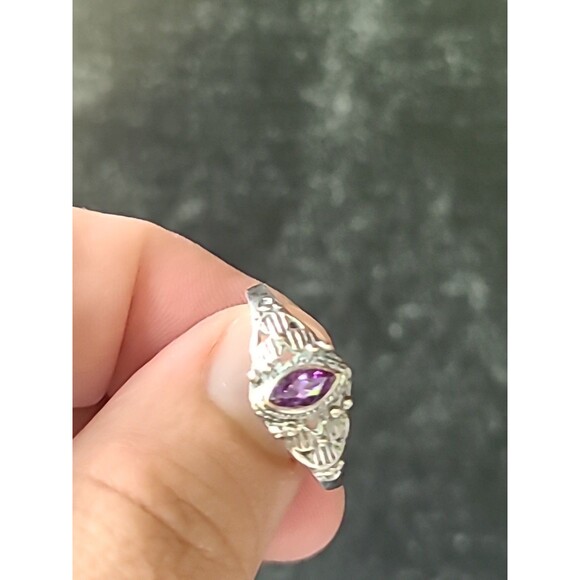925 Sterling Silver Amethyst Floral Shaped Ring Vintage, SIZE US 8 - Picture 2 of 10